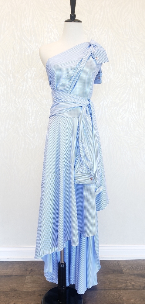 LIGHT BLUE ASYMMETRIC HIGH AND LOW SUMMER DRESS